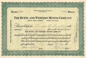 Butte and Western Mining Co. - Stock Certificate